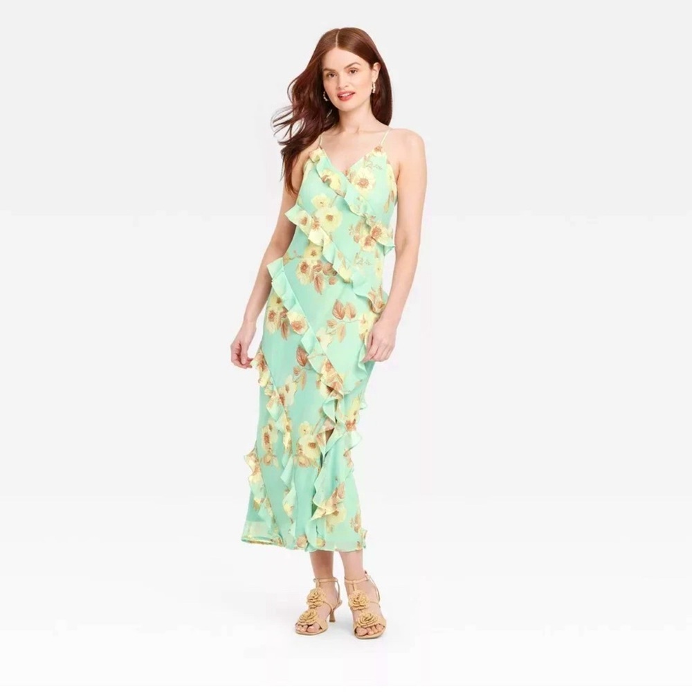 a.new day Ruffle Maxi Mint Floral Tiered Slip Dress. Size XXL - Picture 2 of 3